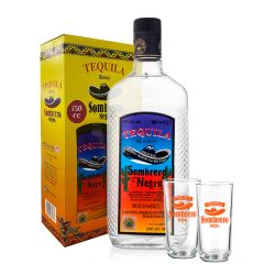 MALETA TEQUILA SOMBRERO BLANCO 750 + 2 VASOS TEQUILEROS